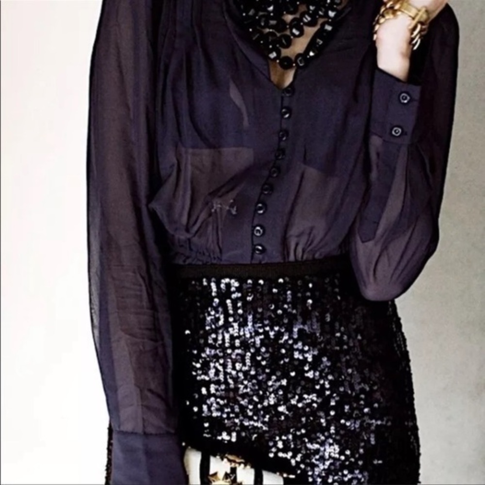 EUC Ann Taylor Black‎ Sequined Mini Skirt 0